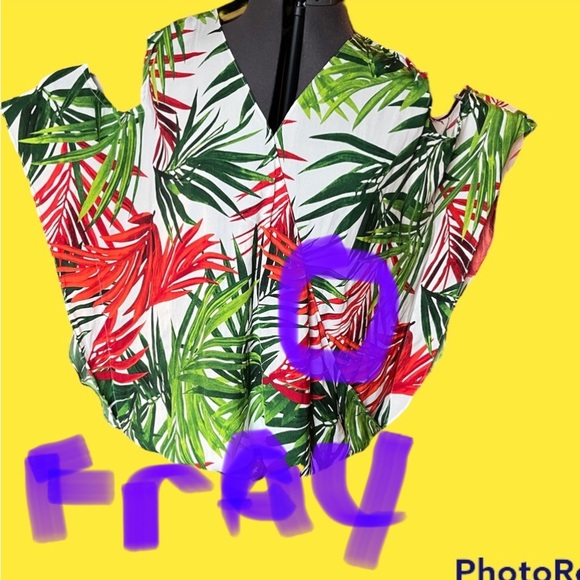 INC Plus Size Cold-Shoulder Faux-Wrap Crossover Top 0X, Pleasant Palms #2086 - Picture 14 of 14